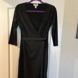 Ann Taylor Loft Black Dress with Burnt Orange Polka Dots Sz 6P